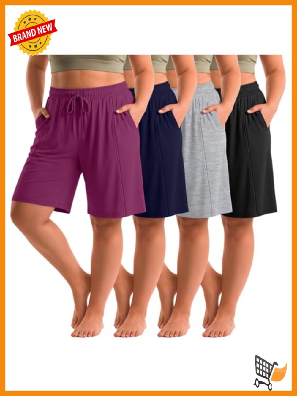 4 Pack Plus Size Bermuda Shorts High Waist Drawstring Knee Length Athletic